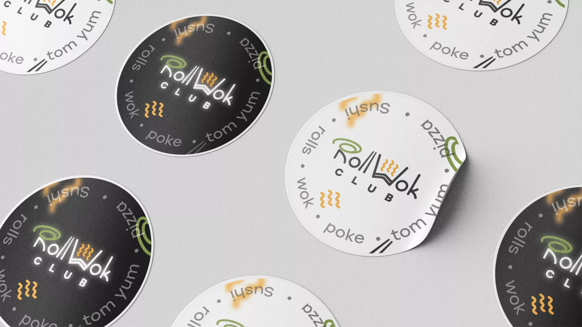 Разработка наклеек для суши-бара «Roll Wok Club» в Старой Купавне